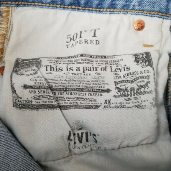 Levis 501 Button Fly Mom Jeans 26 Taper Made Crafted Distress Selvedge Ripped - Picture 12 of 12
